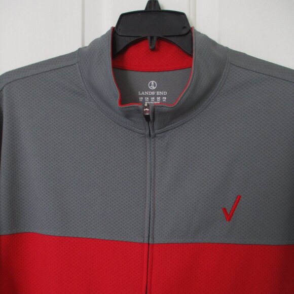 Lands' End Mens L/S Gray Red Full Zip Sweatshirt w/ Twin Pockets NWOT - Size 2XL - Picture 2 of 2